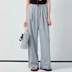 Light Blue Mid Streetwear Loose and Slimming Straight Leg Wide Leg Pants