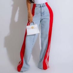 Loose Wide Leg Retro Casual Streetwear Three Stripes Jeans