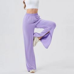 High Waist Loose Casual Womens Slit Elastic Waist Wide Leg Trousers 