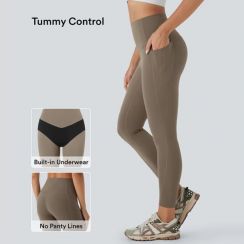 High Waisted Tummy Control Built in Underwear Anti Bacterial with Side Pockets Womens Leggings