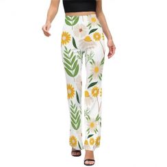 Womens Casual Breathable Soft Woven Fabric Flared Wide Leg Trousers