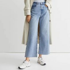 Denim Blue Wide High Ankle Jeans For Ladies