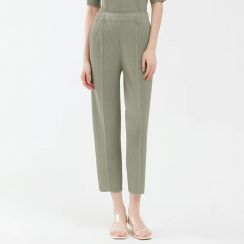 Womens Scale Pleated Slim Fit Ankle Cuff Trousers